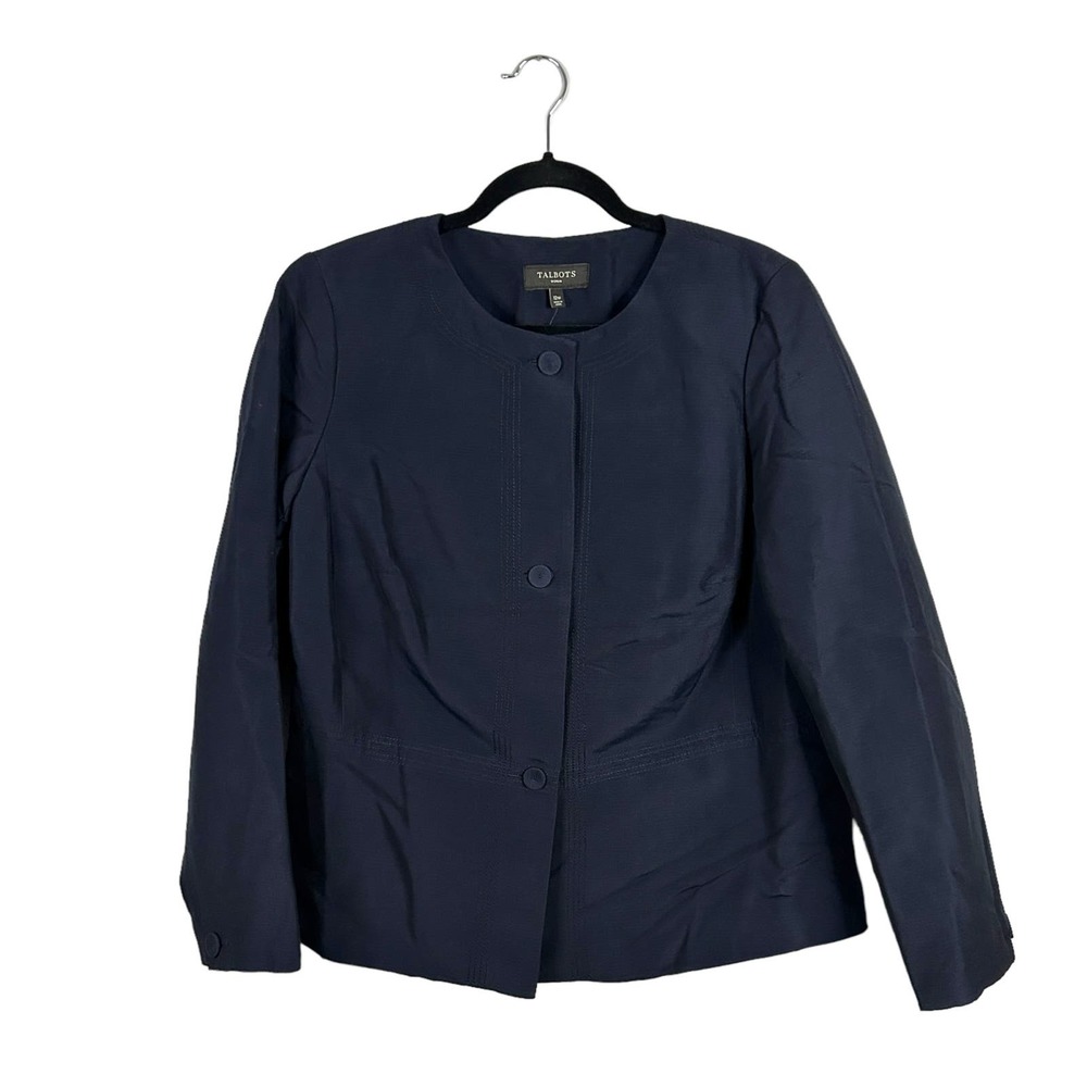 NEW Talbots Womens 12W Blazer Jacket Silk Cotton Office Career Professional Navy
